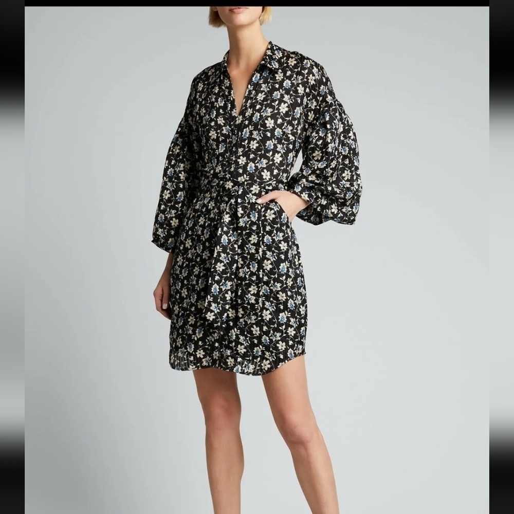 Veronica Beard Samy Silk Blend Button Front Self Tie Shirt Dress Floral …